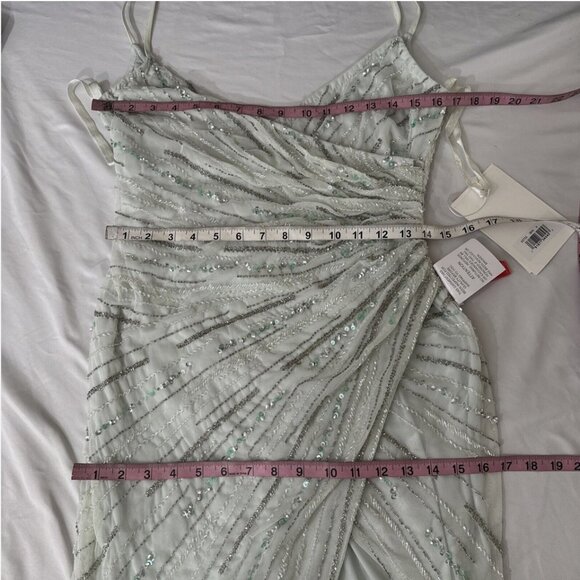 NWT $498 Mac Duggal [ 4 ]‎ Beaded Sleeveless Faux Wrap Gown in Mint #Q715 - Picture 3 of 14